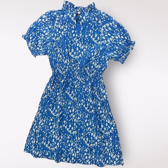 Hayden Floral Smocked High Neck Mini Dress Womens Small Blue Spring Cottage Core - Picture 6 of 7